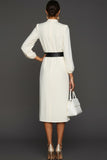 White High Neck Sheath Midi Engagement Dress with Sleeves
