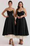 Black Spaghetti Straps A Line Maxi Wedding Guest Dress