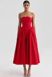 Simple White Strapless A Line Midi Engagement Dress