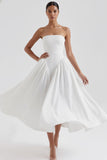 Simple White Strapless A Line Midi Engagement Dress