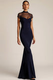 Black Mermaid High Neck Maxi Formal Dress with Sleeves