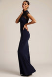 Black Mermaid High Neck Maxi Formal Dress with Sleeves