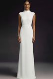 Elegant White High Neck Maxi Wedding Reception Dress