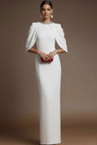 Simple Red Crew Neck Sheath Maxi Formal Dress with Slit