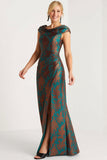 Floral Peacock Green Ruched A Line Maxi Mother of the Bride Dress with Slit