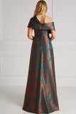 Floral Peacock Green One Shoulder A Line Maxi Mother of the Bride Dress with Slit