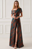 Floral Peacock Green One Shoulder A Line Maxi Mother of the Bride Dress with Slit