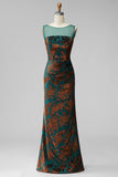 Floral Peacock Green Mermaid Maxi Wedding Guest Dress