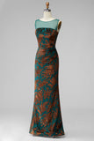 Floral Peacock Green Mermaid Maxi Wedding Guest Dress