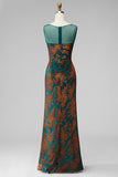 Floral Peacock Green Mermaid Maxi Wedding Guest Dress