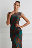 Floral Peacock Green Mermaid Maxi Wedding Guest Dress