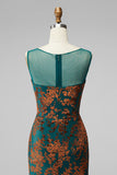 Floral Peacock Green Mermaid Maxi Wedding Guest Dress