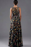 Floral Mauve V-Neck A Line Maxi Prom Dress with Slit