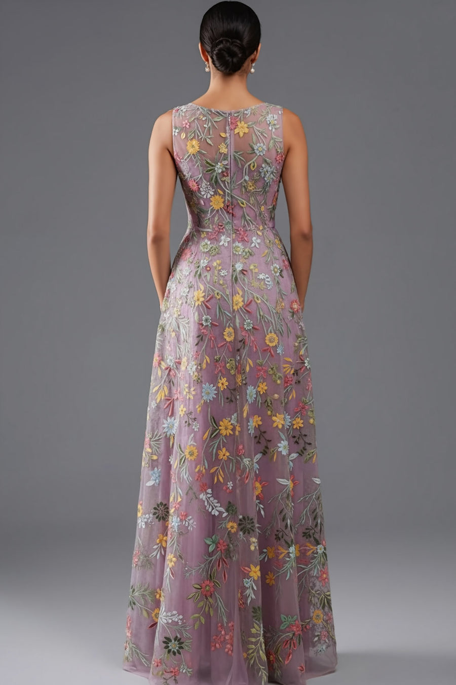 grey evening dress long Munez Long Sleeve Maxi Dress in Mixed Floral