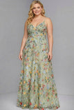 Plus Size Floral Mauve Spaghetti Straps A Line Maxi Wedding Guest Dress