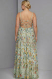 Plus Size Floral Mauve Spaghetti Straps A Line Maxi Wedding Guest Dress