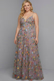 Plus Size Floral Mauve Spaghetti Straps A Line Maxi Wedding Guest Dress