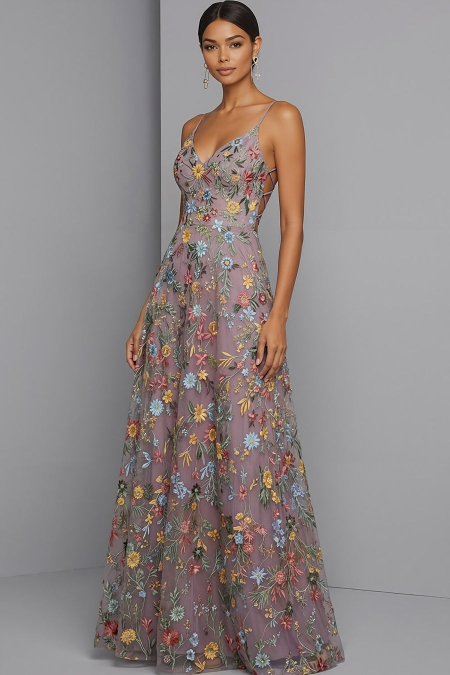 sachin and babi light blue dress Elegant Floral Print Gown With Cutout Details 40402