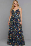 Plus Size Floral Mauve Spaghetti Straps A Line Maxi Wedding Guest Dress