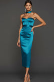 Tiffany Blue Satin Sweetheart Bodycon Midi Corset Bridesmaid Dress