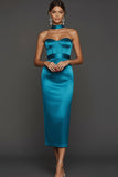 Tiffany Blue Satin Sweetheart Bodycon Midi Corset Bridesmaid Dress