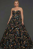 Plus Size Floral Mauve Sweetheart Ball Gown Maxi Prom Dress with Embroidery