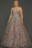 Plus Size Floral Mauve Sweetheart Ball Gown Maxi Prom Dress with Embroidery