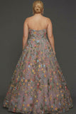 Plus Size Floral Mauve Sweetheart Ball Gown Maxi Prom Dress with Embroidery