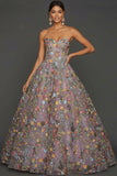 Plus Size Floral Mauve Sweetheart Ball Gown Maxi Prom Dress with Embroidery