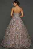 Plus Size Floral Mauve Sweetheart Ball Gown Maxi Prom Dress with Embroidery
