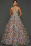 Plus Size Floral Mauve Sweetheart Ball Gown Maxi Prom Dress with Embroidery