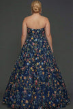 Plus Size Floral Mauve Sweetheart Ball Gown Maxi Prom Dress with Embroidery