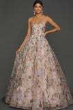 Floral Mauve Sweetheart Ball Gown Maxi Prom Dress