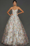 Floral Mauve Sweetheart Ball Gown Maxi Prom Dress