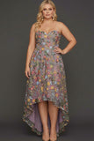 Floral Mauve Sweetheart A Line High Low Plus Size Wedding Guest Dress