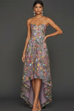 Floral Mauve Sweetheart A Line High Low Plus Size Wedding Guest Dress