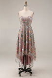 Floral Mauve Sweetheart A Line Asymmetrical Prom Dress