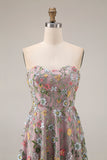 Floral Mauve Sweetheart A Line Asymmetrical Prom Dress