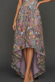 Floral Mauve Sweetheart A Line High Low Plus Size Wedding Guest Dress