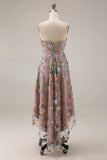 Floral Mauve Sweetheart A Line Asymmetrical Prom Dress