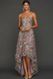 Floral Mauve Sweetheart A Line High Low Plus Size Wedding Guest Dress