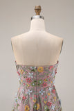 Floral Mauve Sweetheart A Line Asymmetrical Prom Dress