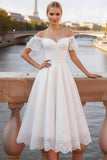 Elegant White Off the Shoulder Lace A Line Midi Engagement Dress