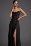 Simple Black Asymmetrical Neck Formal Dress with Slit
