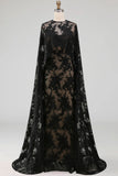 Black Long Lace Mermaid Formal Dress with Cape