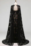 Black Long Lace Mermaid Formal Dress with Cape
