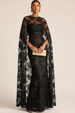 Black Long Lace Mermaid Formal Dress with Cape