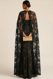 Black Long Lace Mermaid Formal Dress with Cape