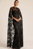 Black Long Lace Mermaid Formal Dress with Cape
