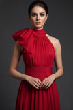 Red A Line High Waist Long Formal Dress with Bow